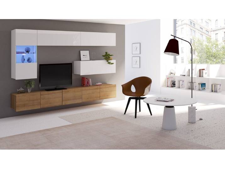 Designer Wohnwand Cezanne mit LED - Weiß-Holz - Luxusbetten24
