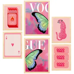 POSTER Set Mit 6 Moderner Kunst A3 & A4 Rahmen Aus Hellem Holz