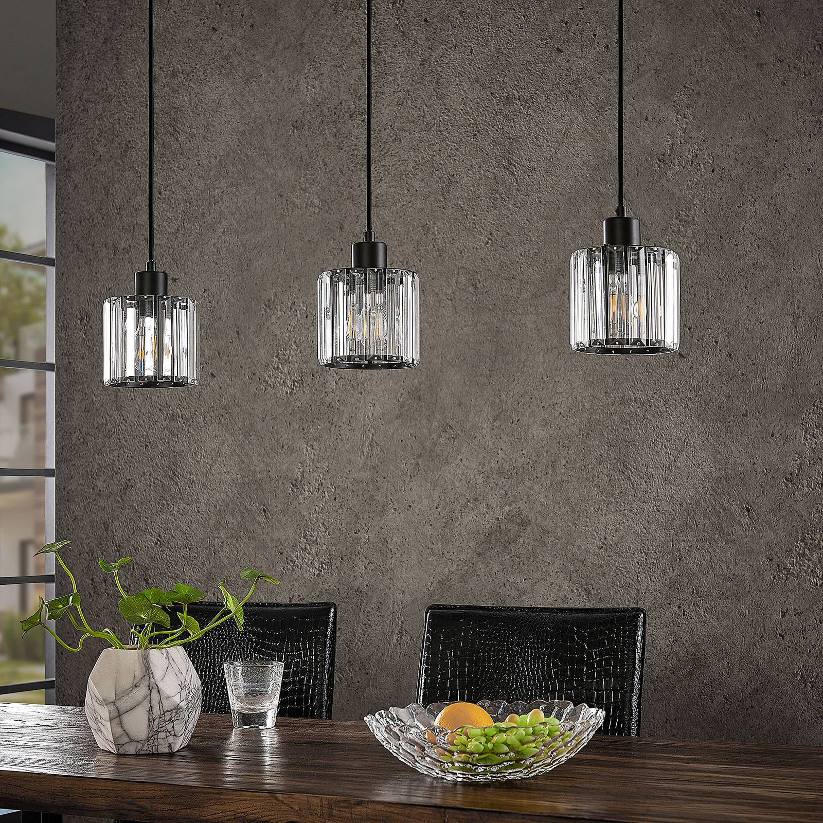 Glas Hängeleuchte Vella Lindby, dimmbar, schwarz, für Wohn- / Esszimmer, Metall, Modern