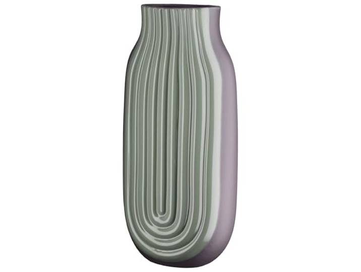 GILDE Vase en céramique - Forme incurvée - Étanche - Vert Brillant - Mat - strié - Conique - Hauteur : 37 cm - Largeur : 17 cm