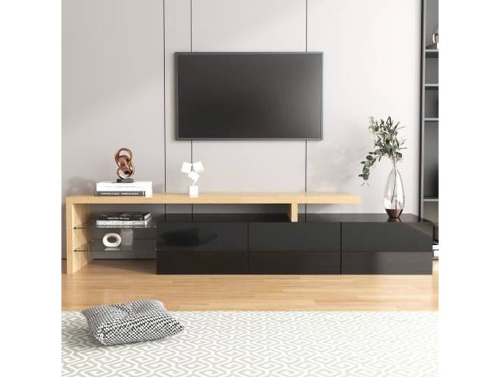 Meuble TV - Moderne - Blanc brillant - Éclairage LED - Rangement pratique
