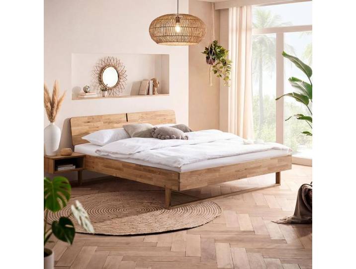 HOMELIV. Bett Tilo Komfort Wildeiche Massivholz 180x200cm modern, Mit Kopfteil