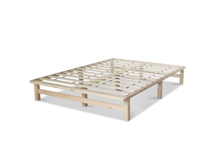 Lit en palettes 140 x 200 cm couleur naturelle – Lit double en bois avec sommier à lattes