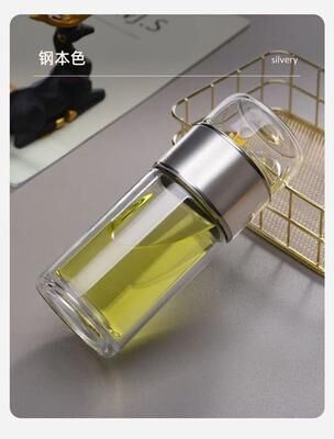 Inspire Daily Merch High Borosilicate Glass Tea Water Bottle Double Layer Infuser Tumbler Drinkware With Tea Filter silver 500ml