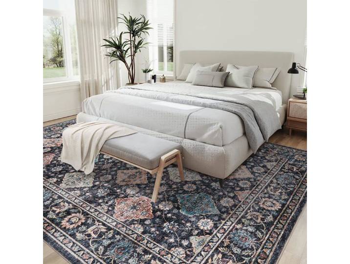 Tapis floral vintage - LUNSY - Lavable en machine - 240x340 cm - Cachemire synthétique - Motif floral - Dos antidérapant