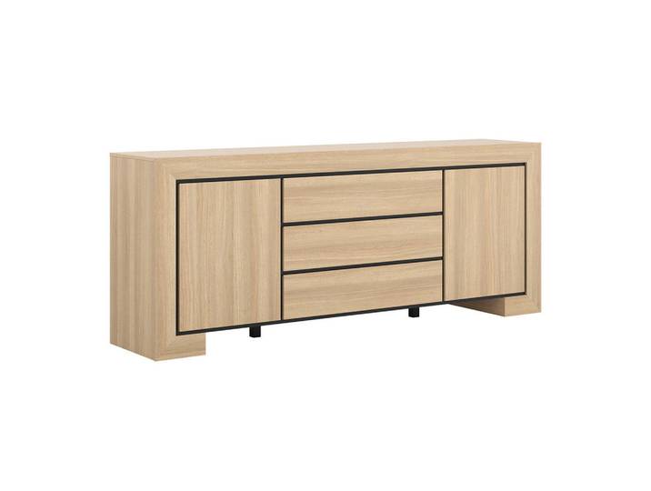 Petits-meubles Sideboard Lucius Holz und Schwarz, Braun, Holzwerkstoff, 3 Schubladen, 225x90x48 cm, Kleinmöbel, Kommoden, Sideboards