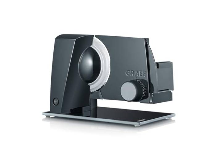 GRAEF Trancheuse STYLE S12002 noire\, lame ondulée inox\, coupe réglable 0-20 mm\, plaque verre\, sécurité\, nettoyage rapide