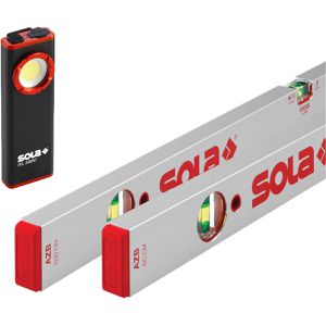SOLA Wasserwaage 01011349, AZB WL M650, Set, AZB 60cm + AZB 100cm + Arbeitsleuchte ML 650