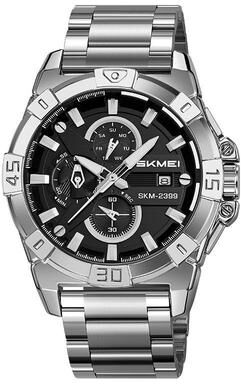 Everyday Crate SKMEI 2399 Mens Quartz Watch Stainless Steel Business Casual Chronograph Watch silver