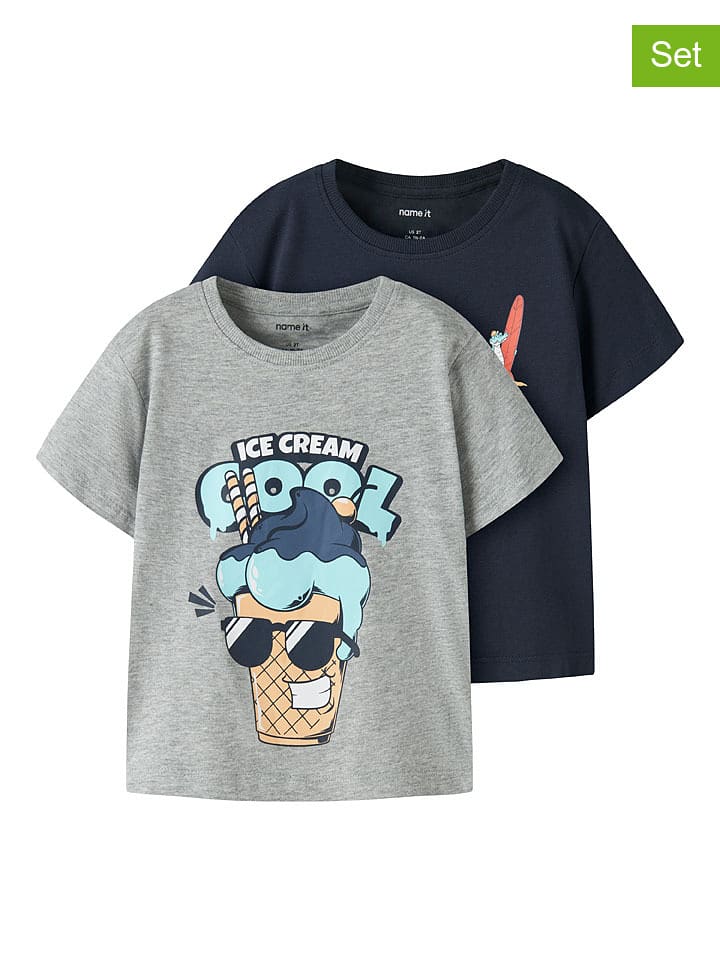 name it 2er-Set: Shirts "Vagno" in Grau/ Dunkelblau - 92