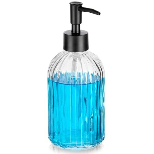 Vilde Zeepdispenser van geribbeld glas voor keuken en badkamer, transparant, 400 ml
