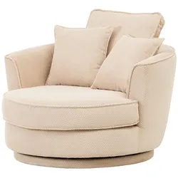 DREHSESSEL wollweiß Web-Velours, XL Sessel 360° drehbar inklusive 3 x Kissen
