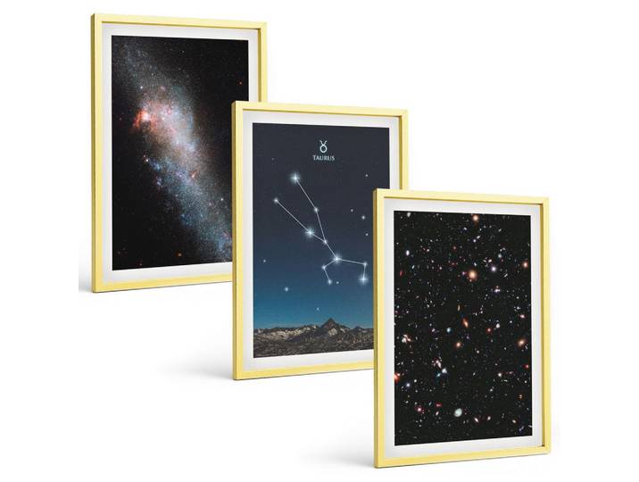 BILDER SET 3er Set - 40x60 cm Goldrahmen - Kosmische Landschaften des Sterns Stier