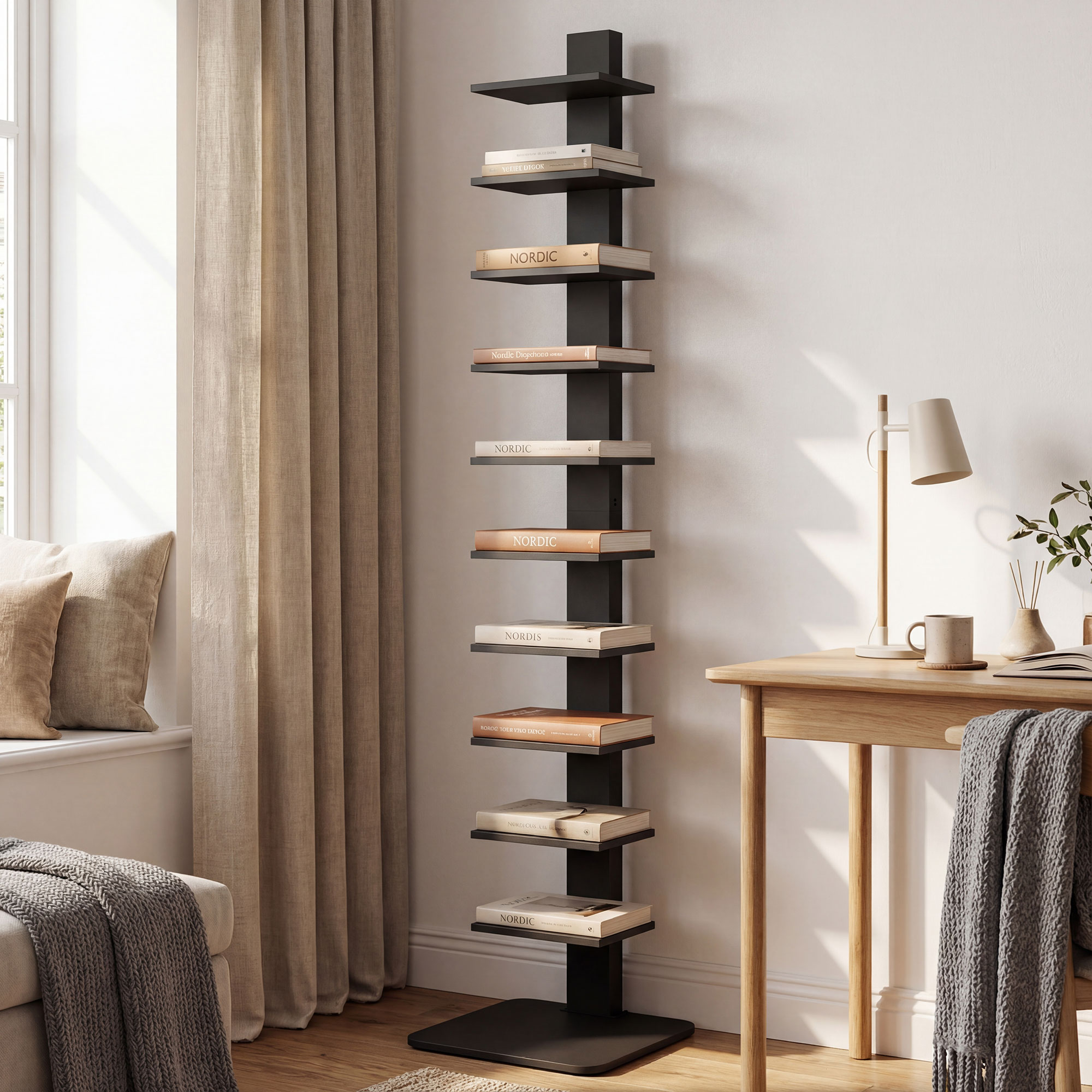 Homcom Libreria Moderna Alta a 11 Ripiani Salvaspazio in Stile Industriale, 34.5x41.5x163.5 cm, Nero   Aosom Italy