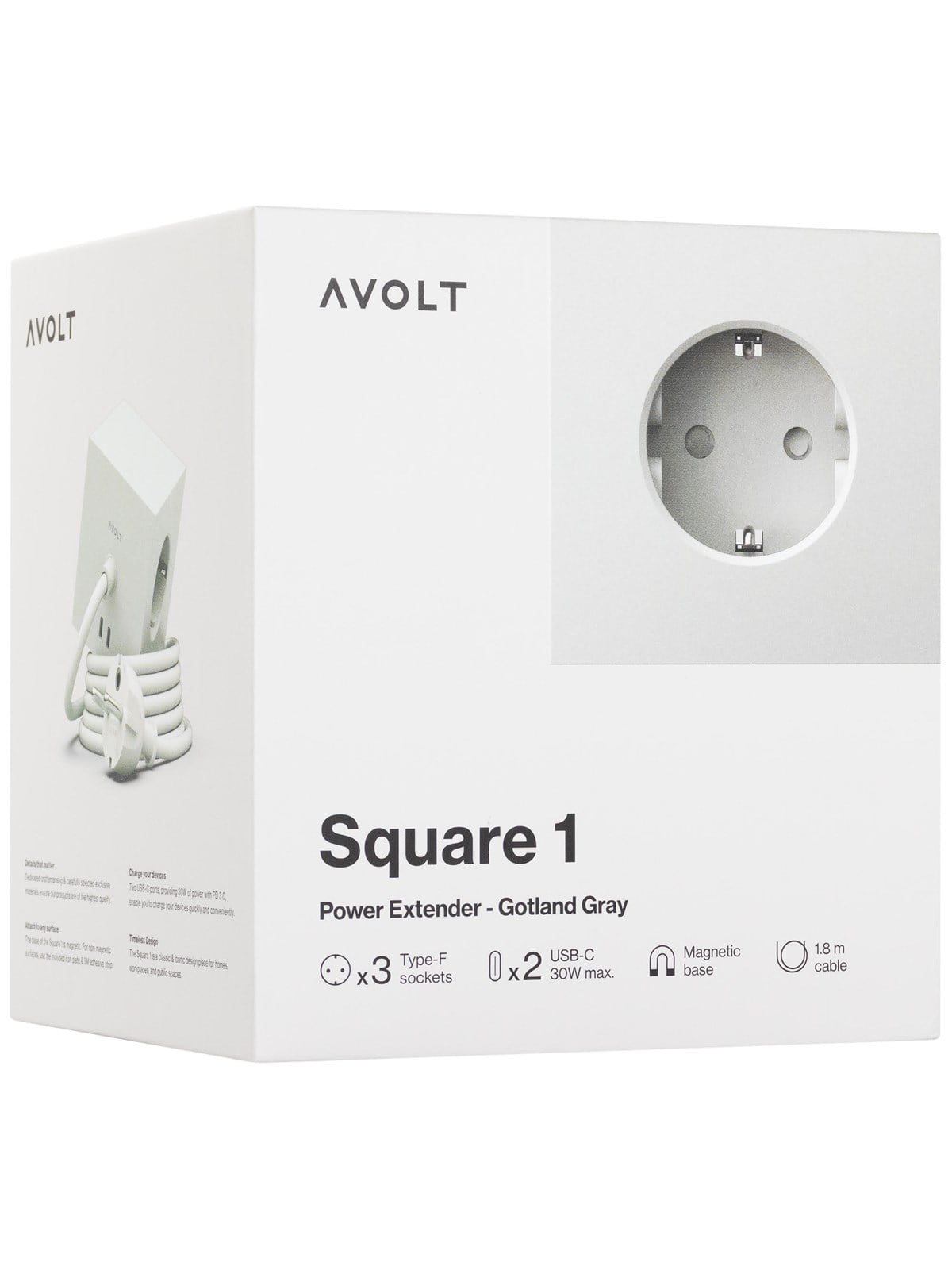 AVOLT Square 1 with 30W Dual USBC & Magnetic base 1.8m Gotland Gray