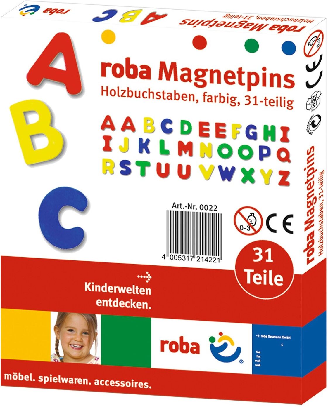 Magnet ROBA "Magnetbuchstaben", bunt, Magnete, KinderH:5cm, Holz, Magnet, H:5cm