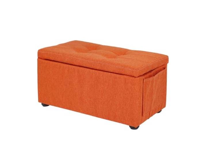 DANNMPX Sitzhocker Wohnzimmer Multifunktionaler Fußhocker, Verstecktes Staufach, Seitentasche Zusätzliche Sitzplätze(Orange)