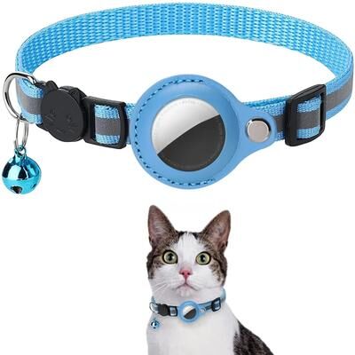 Uplifted Finds Cat AirTag Holder Collar Breakaway Reflective Adjustable Kitten Collar blue