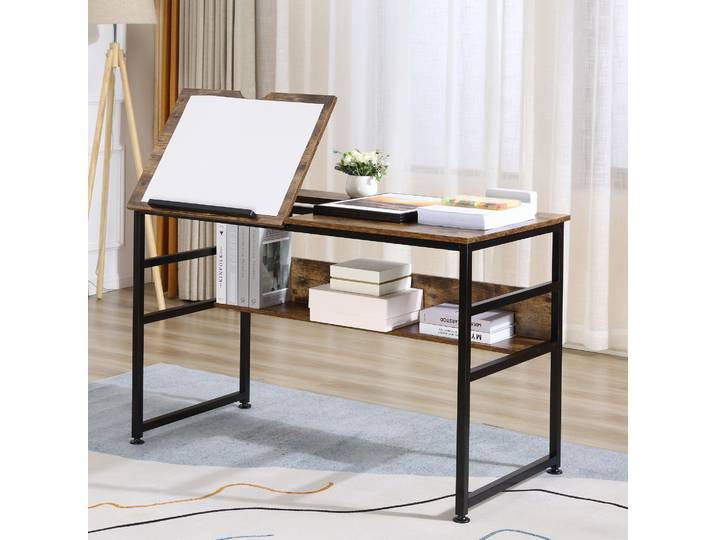 HOMCOM Table à Dessin Inclinable Bois Métal Noir Industriel