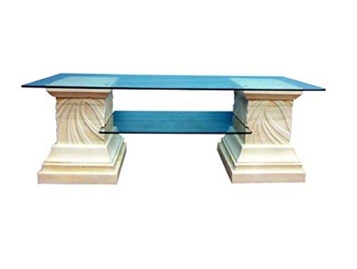 Antikes Wohndesign Rechteckiger Glastisch Wohnzimmertisch Marmor Beige Tisch Couchtisch Säulentisch