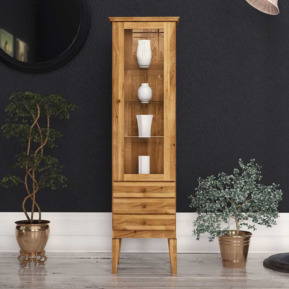 Pharao24.de Vitrine aus Wildeiche Massivholz 50 cm breit