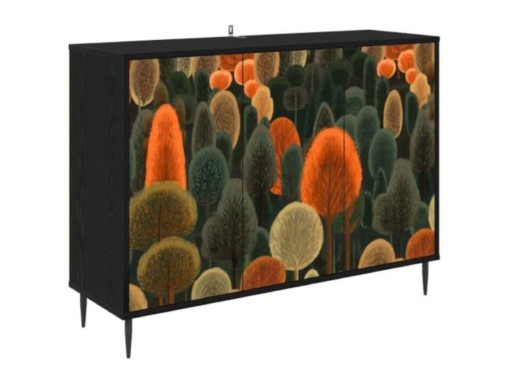 KGFHERENB Sideboard Schwarz Eichen-Optik 102x33x76cm Kommode mit 3 Türen Stilvolle Anrichte fürs Wohnzimmer und Schlafzimmer. 3 Türen und 2 Fächer bieten viel Stauraum mit erhöhten Füßen.