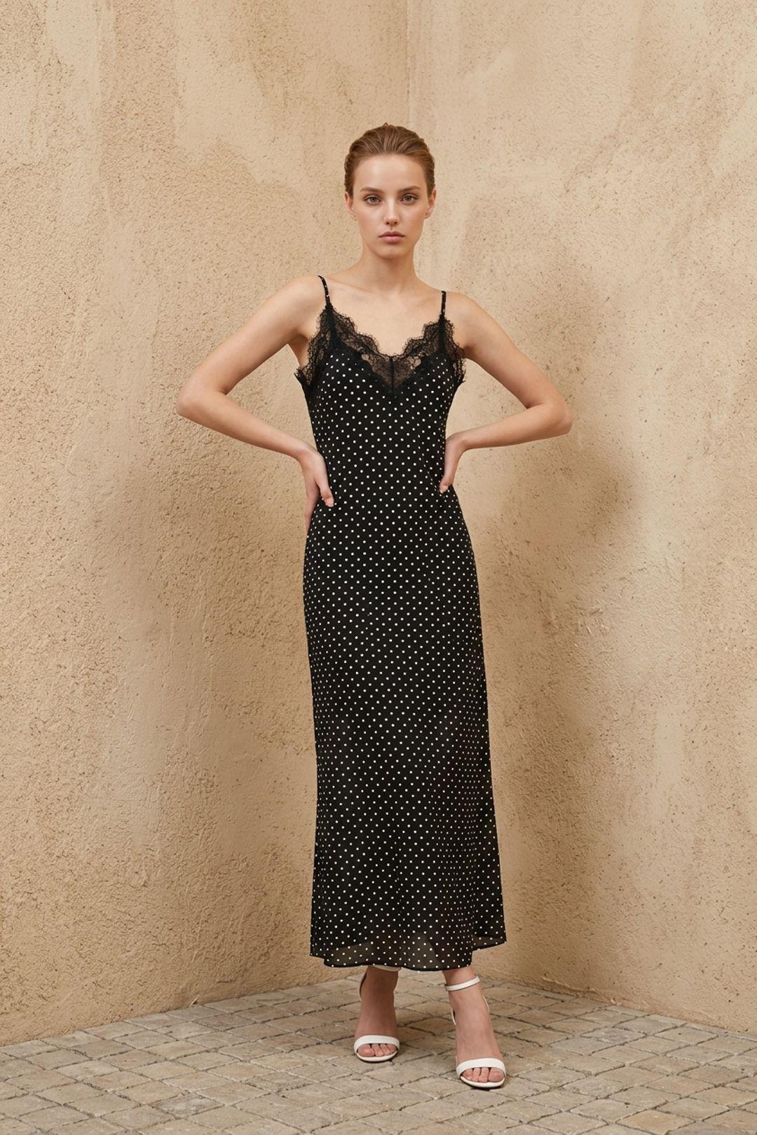 Dames Polka Dot Chiffon Maxi Jurk