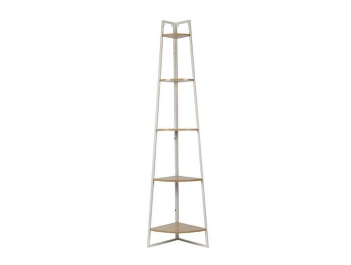 Étagère - HOME DECO FACTORY - Angle - 5 Niveaux - Bois et Métal - Blanc et Marron