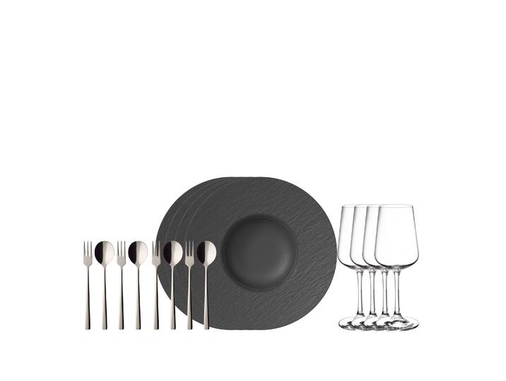 Geschirr-Set VILLEROY & BOCH Manufacture Rock Pastaset , schwarz, 16, Porzellan, Geschirr-Sets, Geschirr-Set, Durchgefärbtes Premium Porzellan