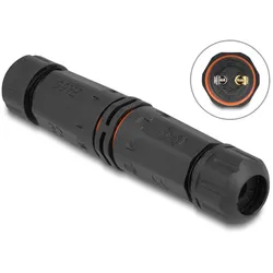 Delock Kabelverbinder für Außenbereich 2 Pin, IP68 wasserdicht, schraubbar, Kabeldurchmesser 4,5 - 7,5 mm schwarz