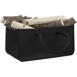 relaxdays Kaminholztasche aus Filz mit 2 Henkeln schwarz schwarz