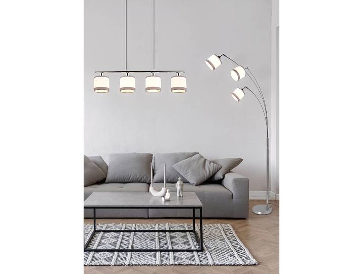 Pendelleuchte 75 x 150 x 12cm Weiß/Silber/Silber Webstoff E14
