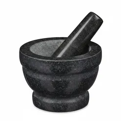 Relaxdays Granit Mörser mit Stößel, robust & langlebig, Gewürze, Kräuter, polierter Steinmörser, Ø 14 cm, 400 ml, grau
