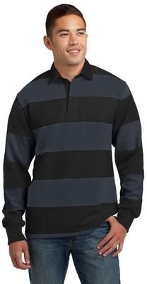 Sport-Tek ST301 Classic Long Sleeve Rugby Polo Shirt in black size Large   Cotton