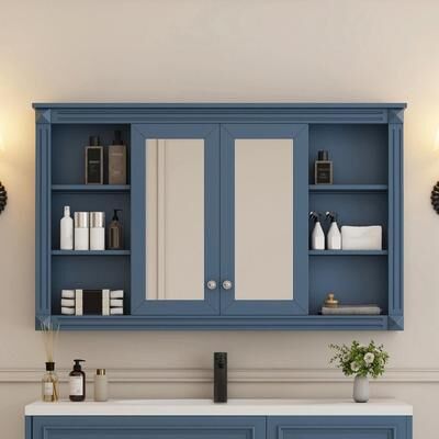CARMORICO 47-Inch Bathroom Mirror Cabinet with Storage, Adjustable Shelf, Open Shelves