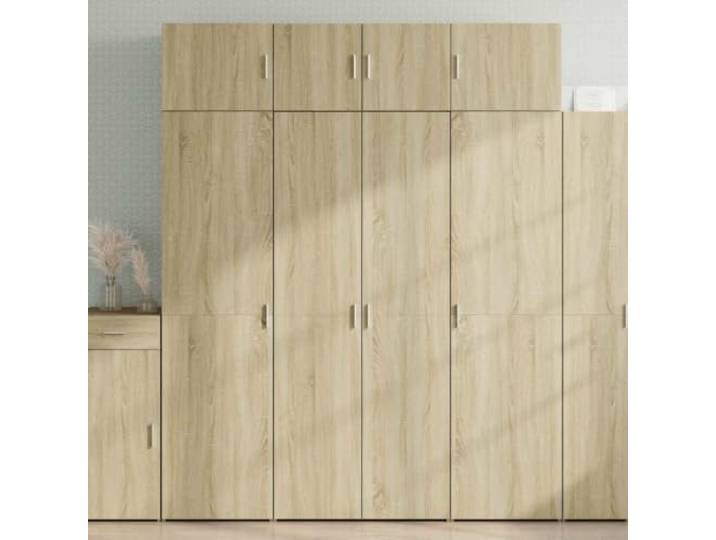 RJPLMFV Aufbewahrungsschrank, Sonoma-Eiche, 80 x 42,5 x 225 cm Feuchtigkeitsbeständiges Holz, 2 Schränke, mehrere Regale, Wandbefestigung inklusive