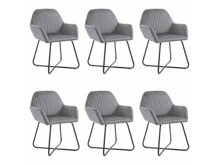KUTYWEXFM 6er Set Esszimmerstühle Polsterstuhl mit Armlehne Grau Samt Bequeme Samtsessel mit ergonomischer Rückenlehne und robusten Metallbeinen für Küchen- und Wohnzimmerinterieur.