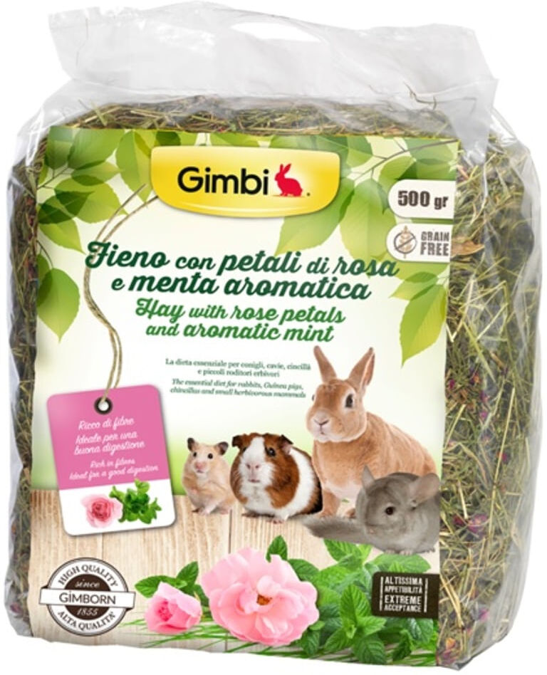 Gimbi Fieno Con Petali Di Rosa E Menta Aromatica Per Roditori 500G