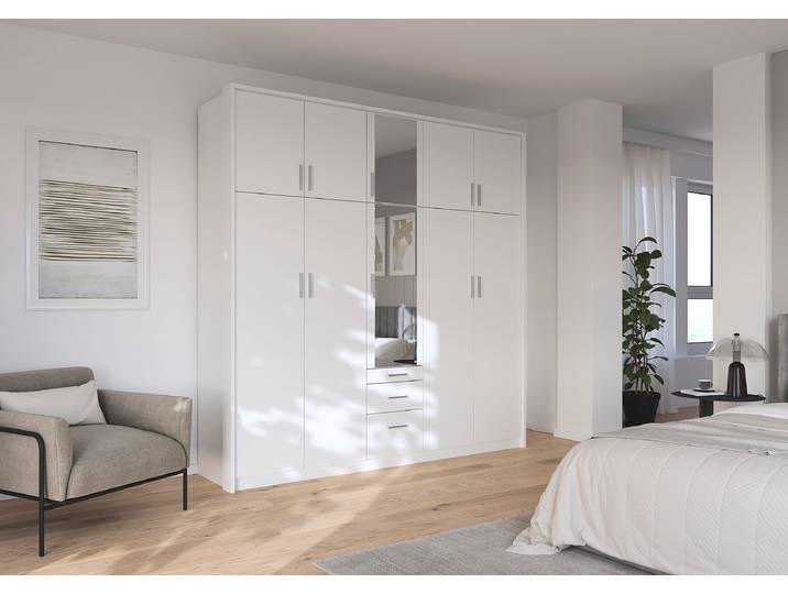 Drehtürenschrank Hildesheim Passepartout 230cm Weiß/Alpinweiß mit Spiegeltür/-en