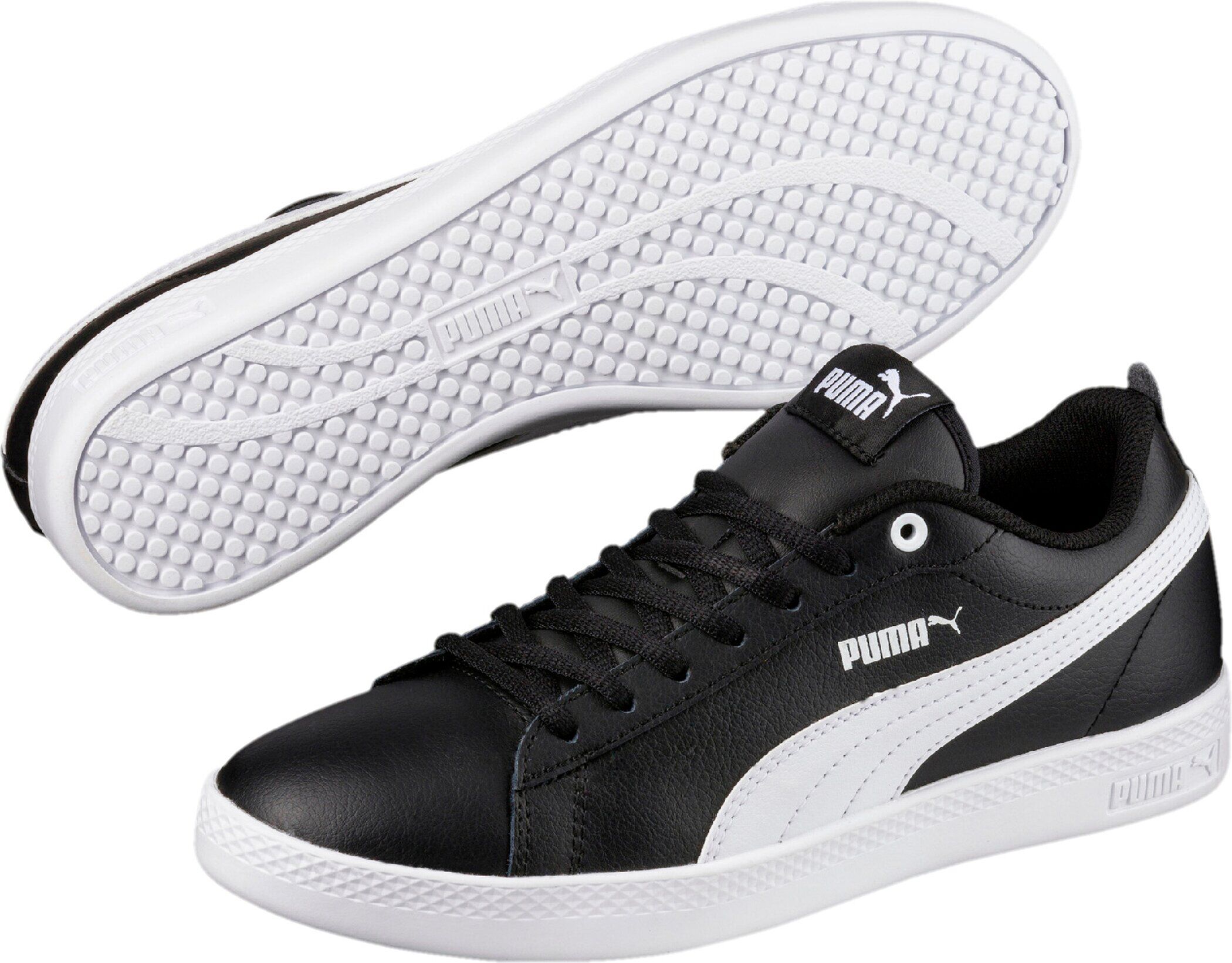 Sneaker PUMA "SMASH WNS V2 L", Damen, Gr. 37,5, schwarz-weiss (puma schwarz, puma weiß), Leder, Schuhe Sneaker, aus Leder und Synthetik, atmungsaktives Innenmaterial aus Textil puma schwarz, puma weiß 37,5