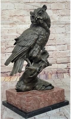 Bronzhaus Milo Watchful Owl On Branch – Intricately Detailed Bronze Sculpture With Marble Base