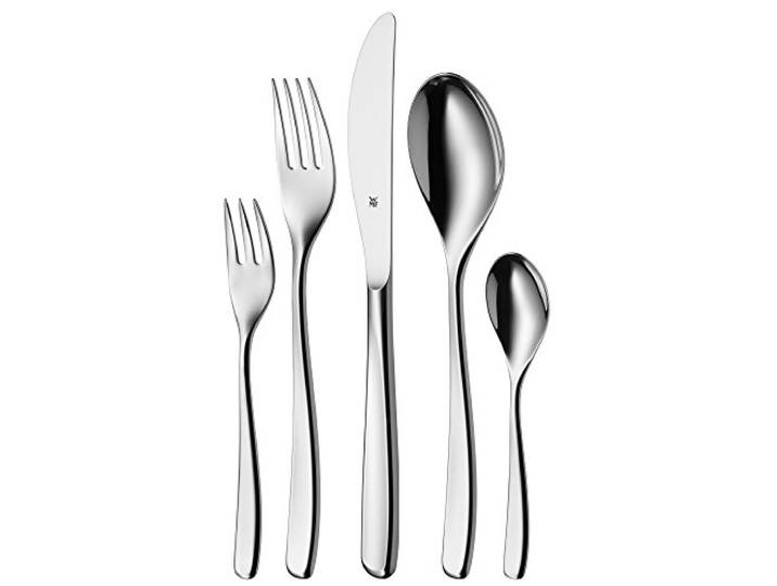 WMF Sinus Edelstahl Besteck Set 6 Personen, Essbesteck Set 30 teilig, Monobloc-Messer, Cromargan Edelstahl poliert, glänzend, spülmaschinenfest
