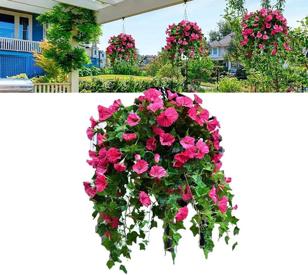 Kunstbloemen Petunia Roze Rood - UV-bestendige Zijdebloemen voor Buiten Decoratie - 65,5 cm