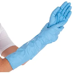 CleanClub Nitril Einmalhandschuhe lang Größe L puderfrei blau 100 Stück Box