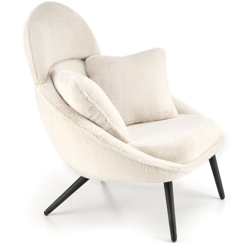 MSO Fauteuil lounge design en tissu de polyester beige avec pieds en acier Beige 90x95x80cm