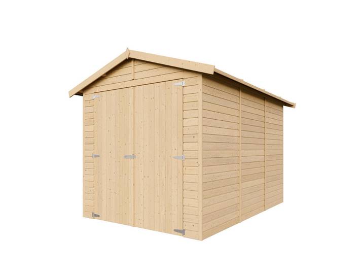 Timbela Holzgarage - Abstellraum mit Fenstern- H222x244x320 cm/ 6 m² - M105, Naturfarben, Holz, 205x180x297 cm, Gartenzubehör, Gartenhäuser & Gewächshäuser