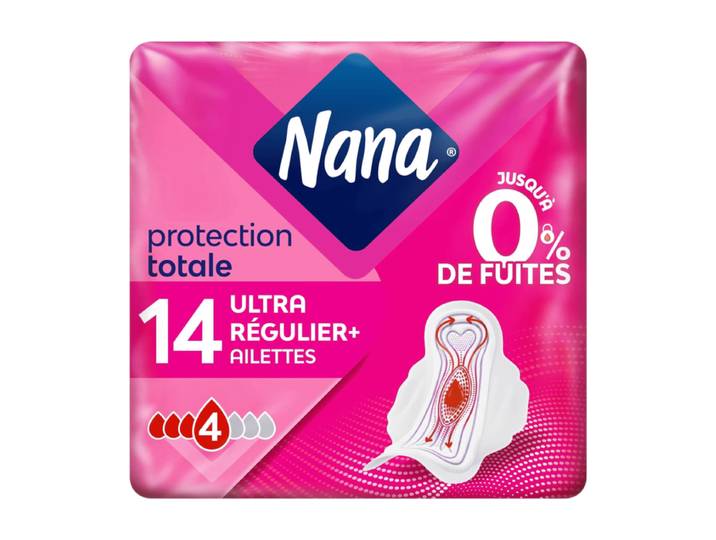 Nana Serviettes Hygiéniques Ultra Regular Plus avec Ailettes Lot de 14