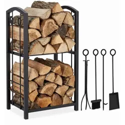 Relaxdays Kaminholzregal mit Besteck Schwarz