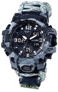 Multisell Products Hub Survival Compass Watch With Flint Whistle And Rope Outdoor Multi Tool Watch camouflage Gray