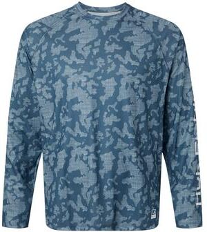 HUK H12L0017 Men's Lopro Running Lakes Long Sleeve T-Shirt in Titanium Blue size Medium   Polyester